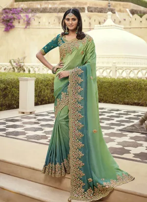 Sea Green Embroidered Party Wear Saree