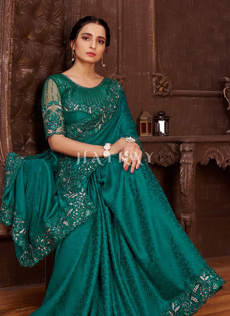 Sea Green Embroidered Wedding Wear Indian Saree