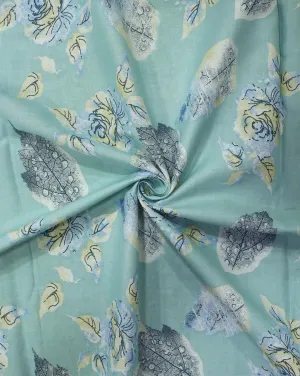 SEA GREEN FLORAL & LEAFS DESIGN PRINTED RAYON FABRIC