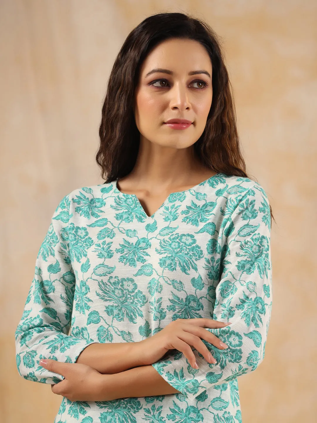 Sea Green Floral Printed Cotton Loungewear