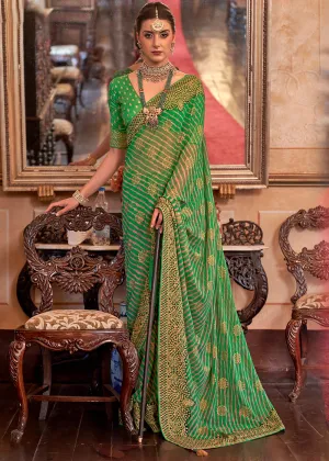 Sea Green Leheriya Printed Georgette Saree with Gota Patti work