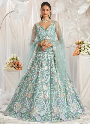 Sea Green Multi Embroidered Bridal Lehenga Choli