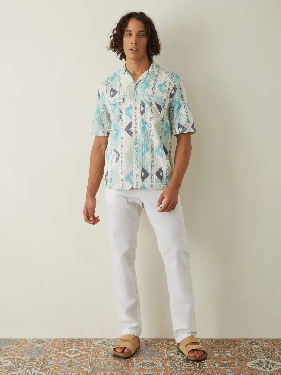 Sea Green Printed Overshirt