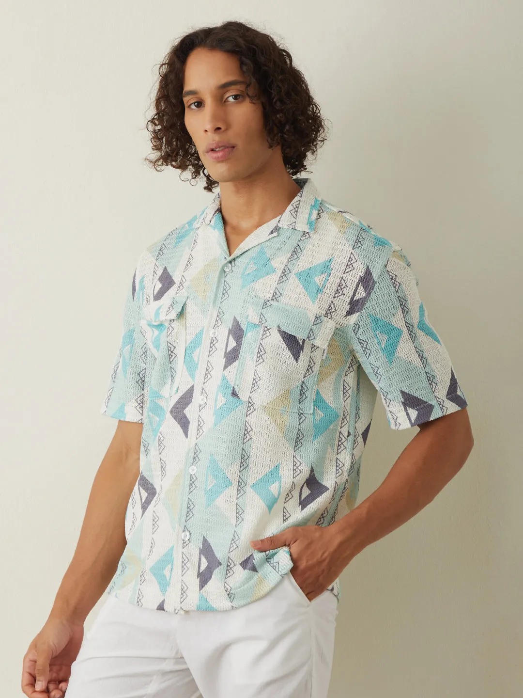 Sea Green Printed Overshirt