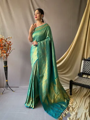 Sea Green Saree in Pure Kanjeevaram Silk Woven