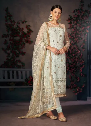 Sea Green Sequence Embroidered Churidar Suit