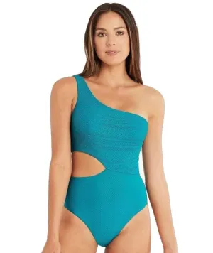 Sea Level Amazing Lace One Shoulder One Piece Swimsuit - Seafoam