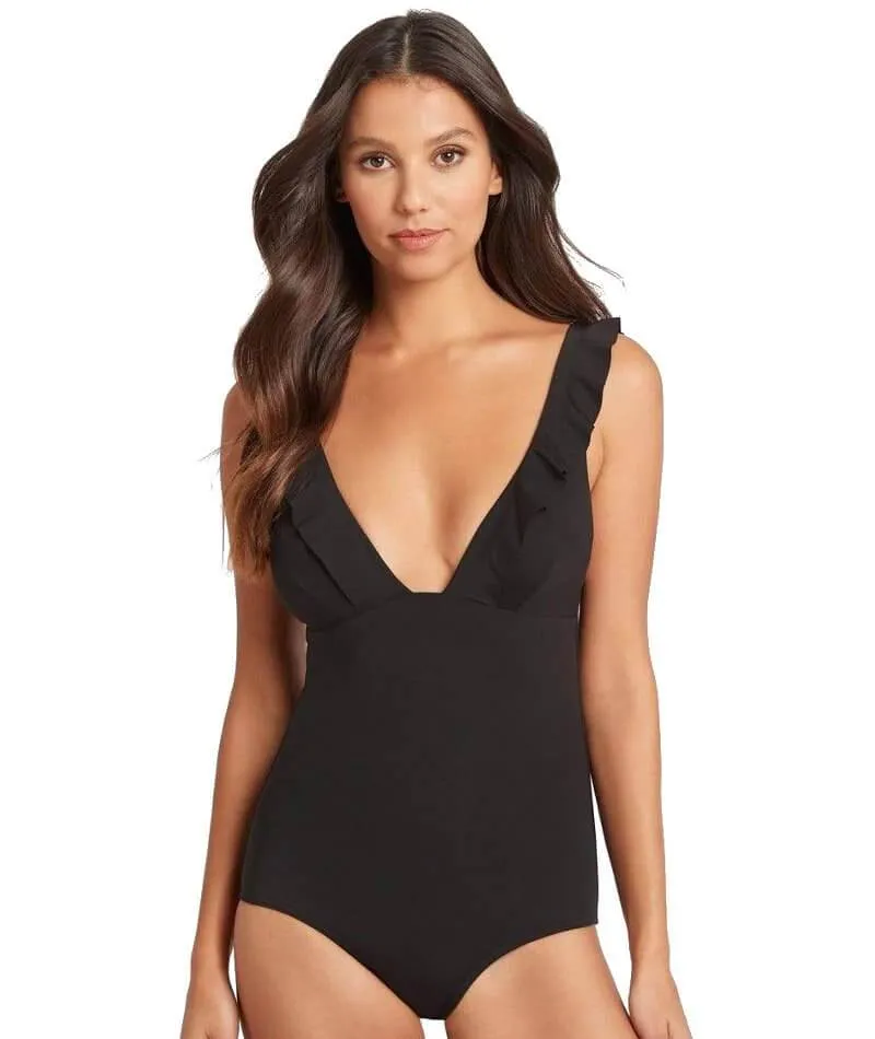 Sea Level Essentials Frill One Piece Swimsuit - Black