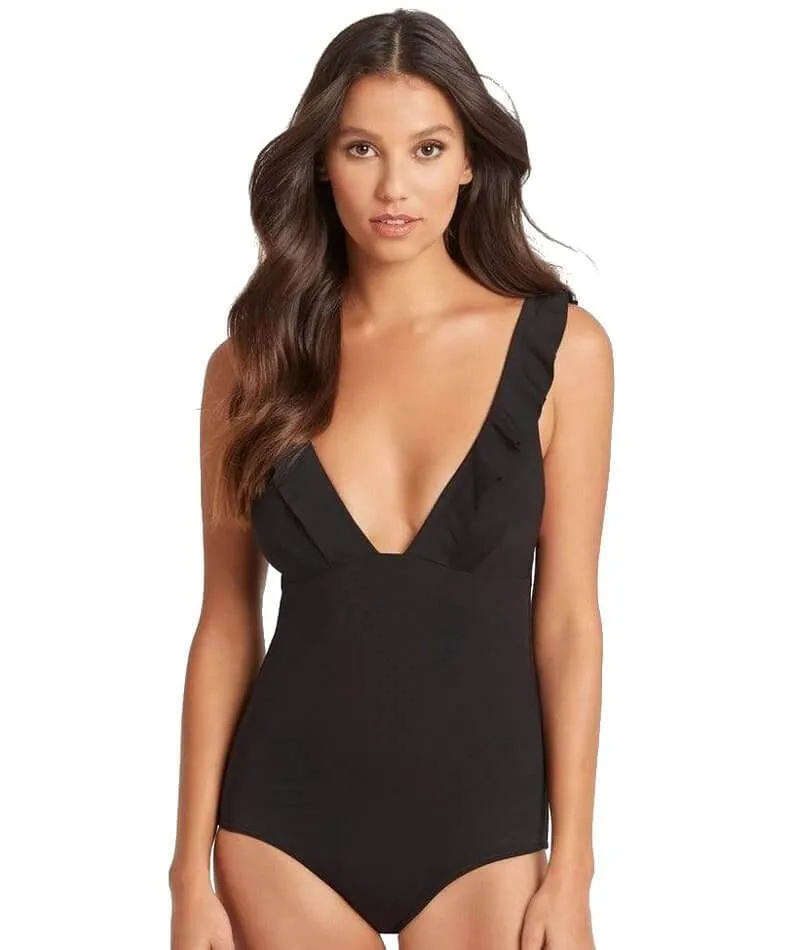 Sea Level Essentials Frill One Piece Swimsuit - Black