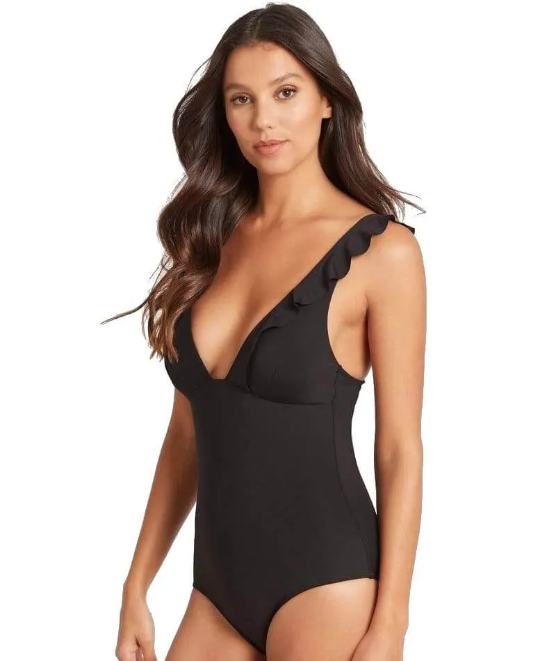 Sea Level Essentials Frill One Piece Swimsuit - Black