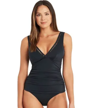 Sea Level Lola Shimmer Cross Front E Cup Singlet Top - Charcoal