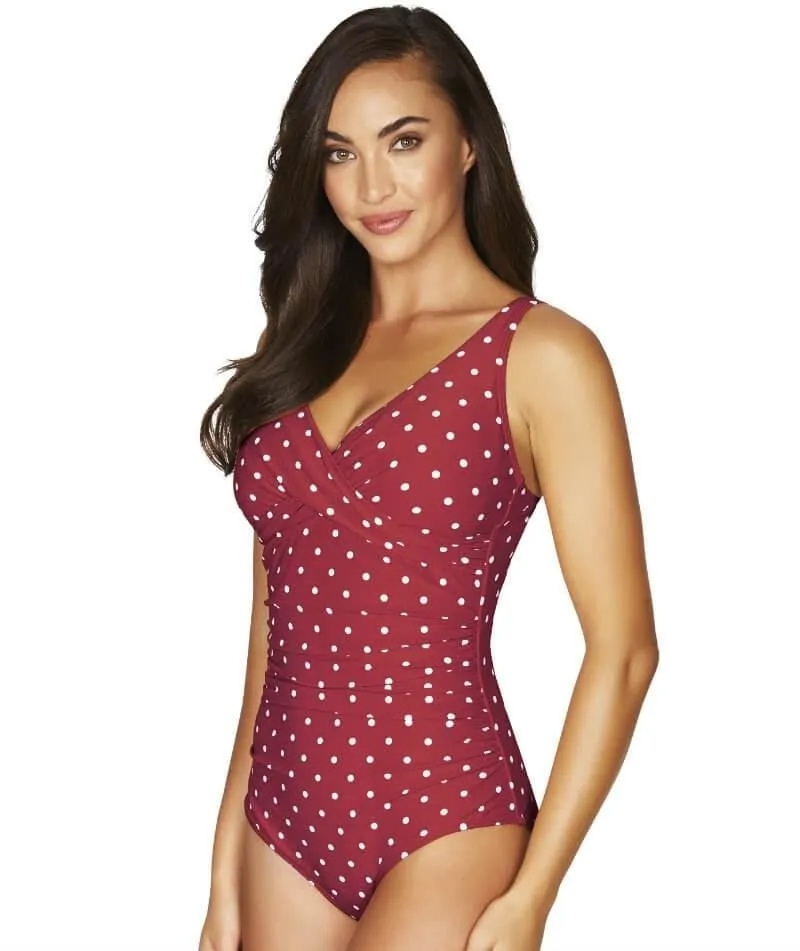 Sea Level Retro Spot Cross Front B-DD Cup One Piece Swimsuit - Berry