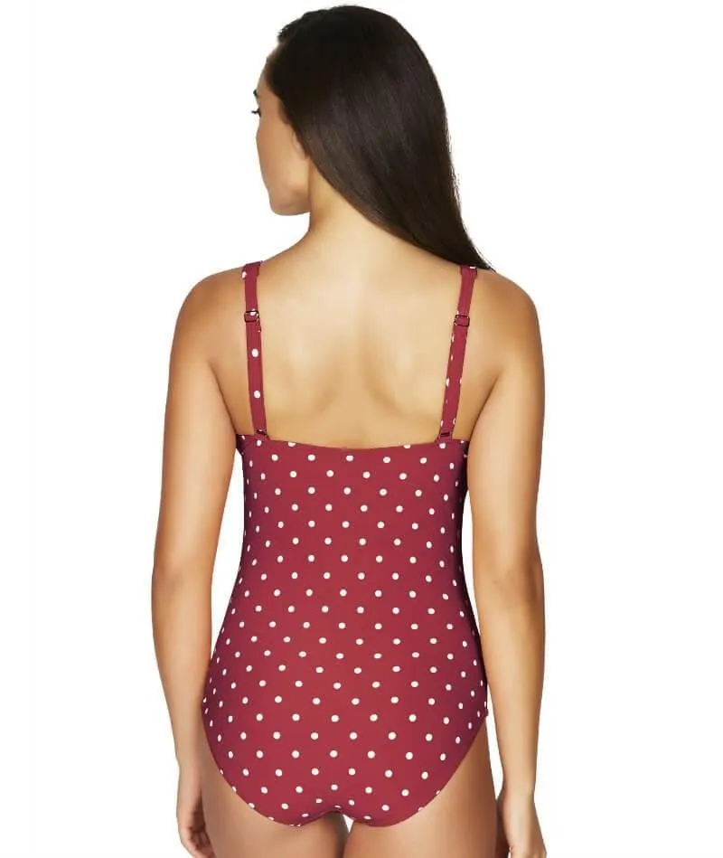 Sea Level Retro Spot Cross Front B-DD Cup One Piece Swimsuit - Berry