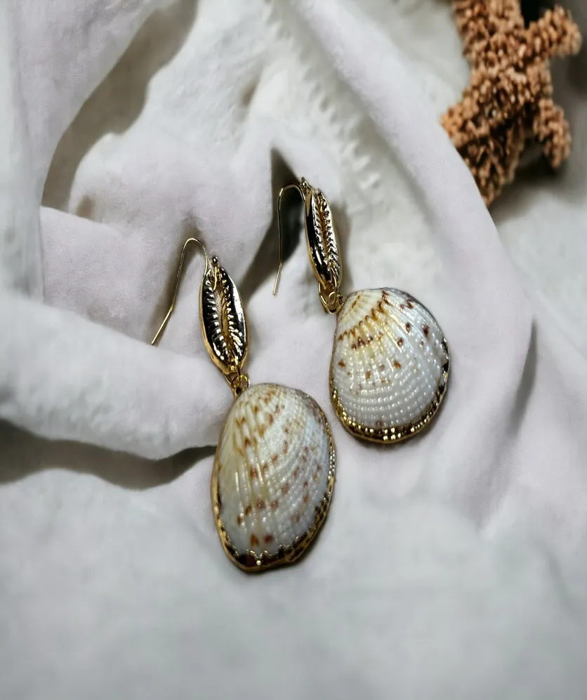 Sea Shell Drop Earrings Gold Plated