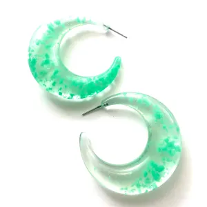 Seafoam Green Confetti Chunky Crescent Hoop Earrings