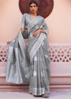 Seal Grey Woven Linen Silk Saree