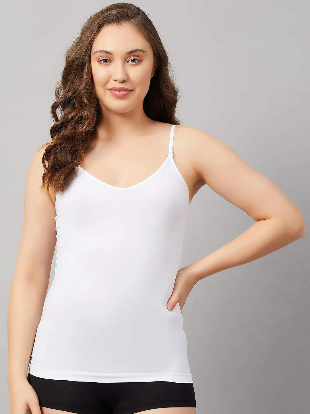 Seamless Women V Neck Line Camisole - White