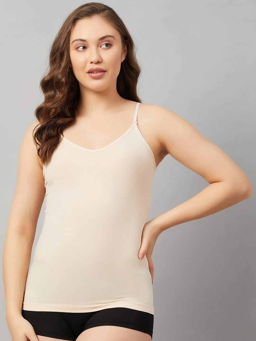 Seamless Women V Neck Line Camisole - White