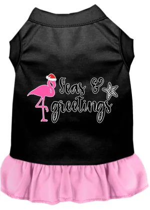 Seas And Greetings Screen Print Dog Dress Black With Light Pink Sm