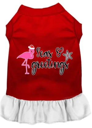 Seas And Greetings Screen Print Dog Dress Red With White Xxxl