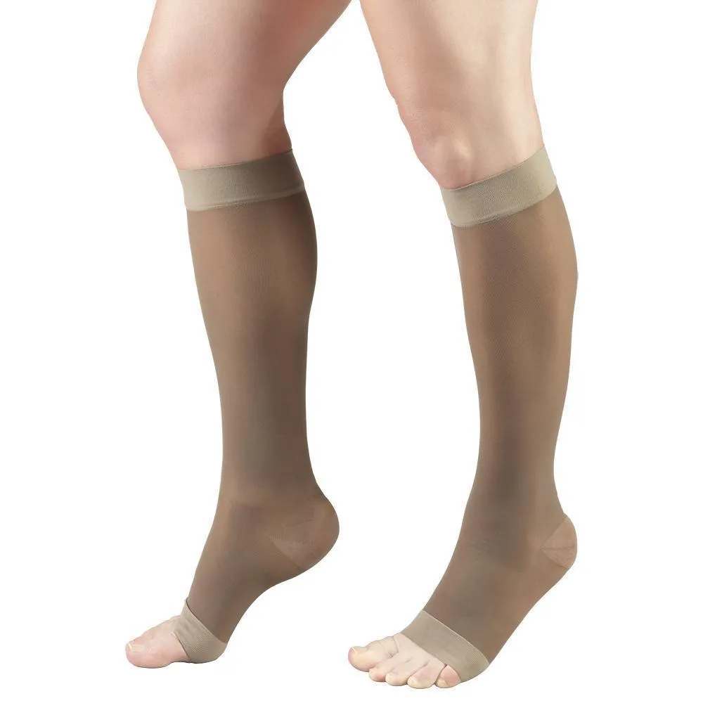 SECOND SKIN Women's Sheer OPEN TOE 15-20 mmHg Knee High Support Stockings