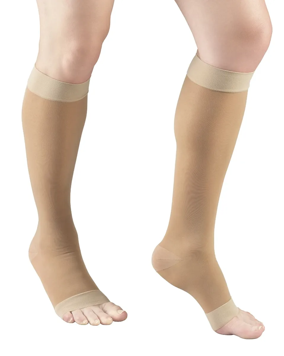 SECOND SKIN Women's Sheer OPEN TOE 15-20 mmHg Knee High Support Stockings