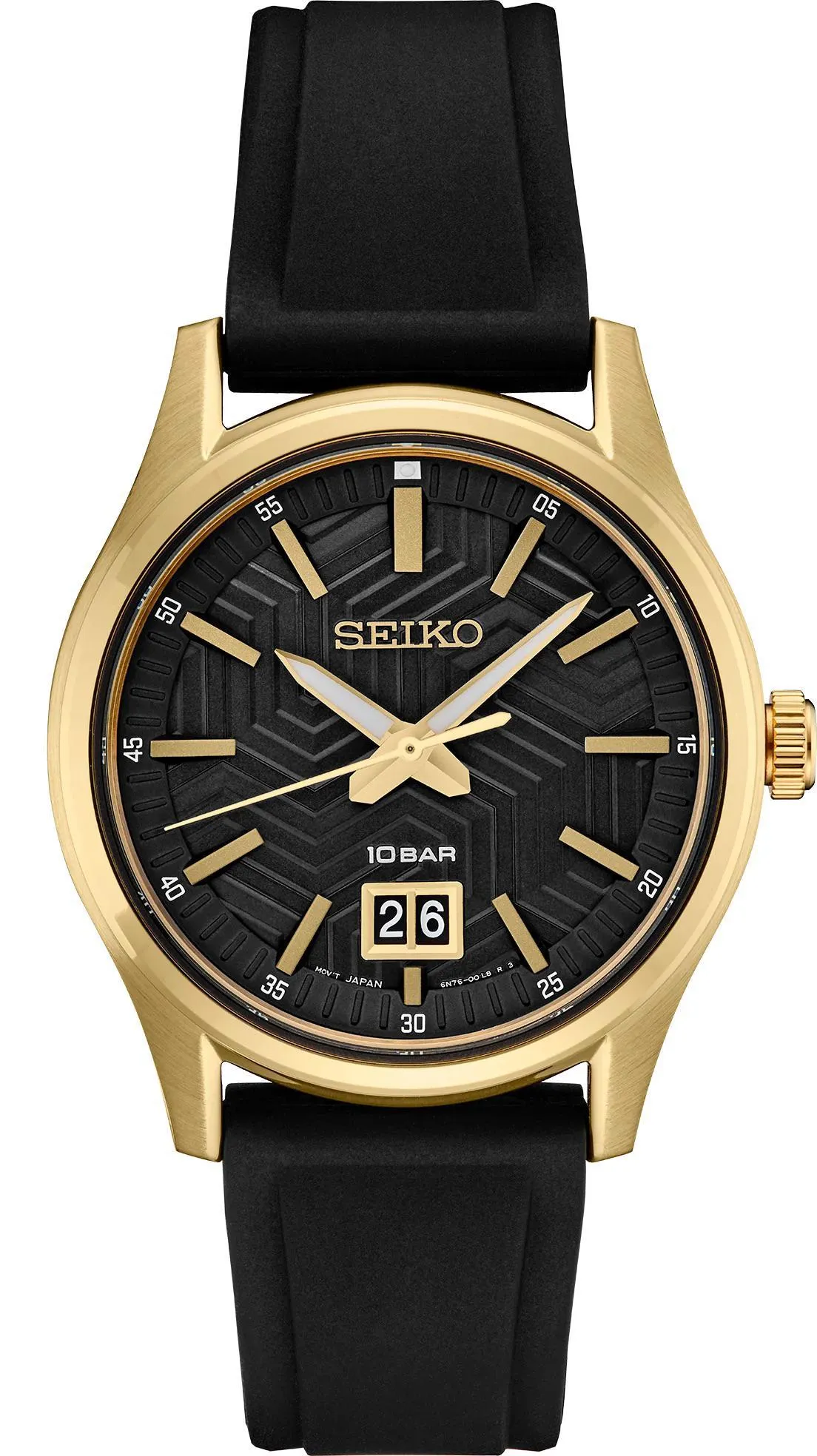 Seiko Essential Mens Gold Tone Black Dial Watch SUR560