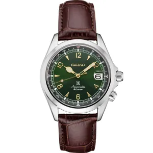 Seiko Prospex Green Dial Brown Leather Strap Men's Watch SPB121