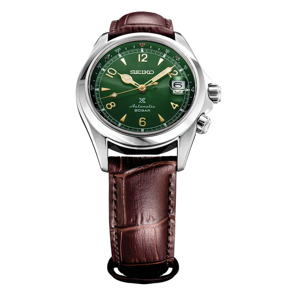 Seiko Prospex Green Dial Brown Leather Strap Men's Watch SPB121