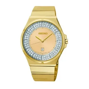 Seiko Women's Champagne Dial Swarovski Crystals Gold Tone Watch SXDF72