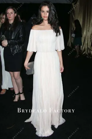 Selena Gomez Off Shoulder 2016 Golden Globes After Party Dress