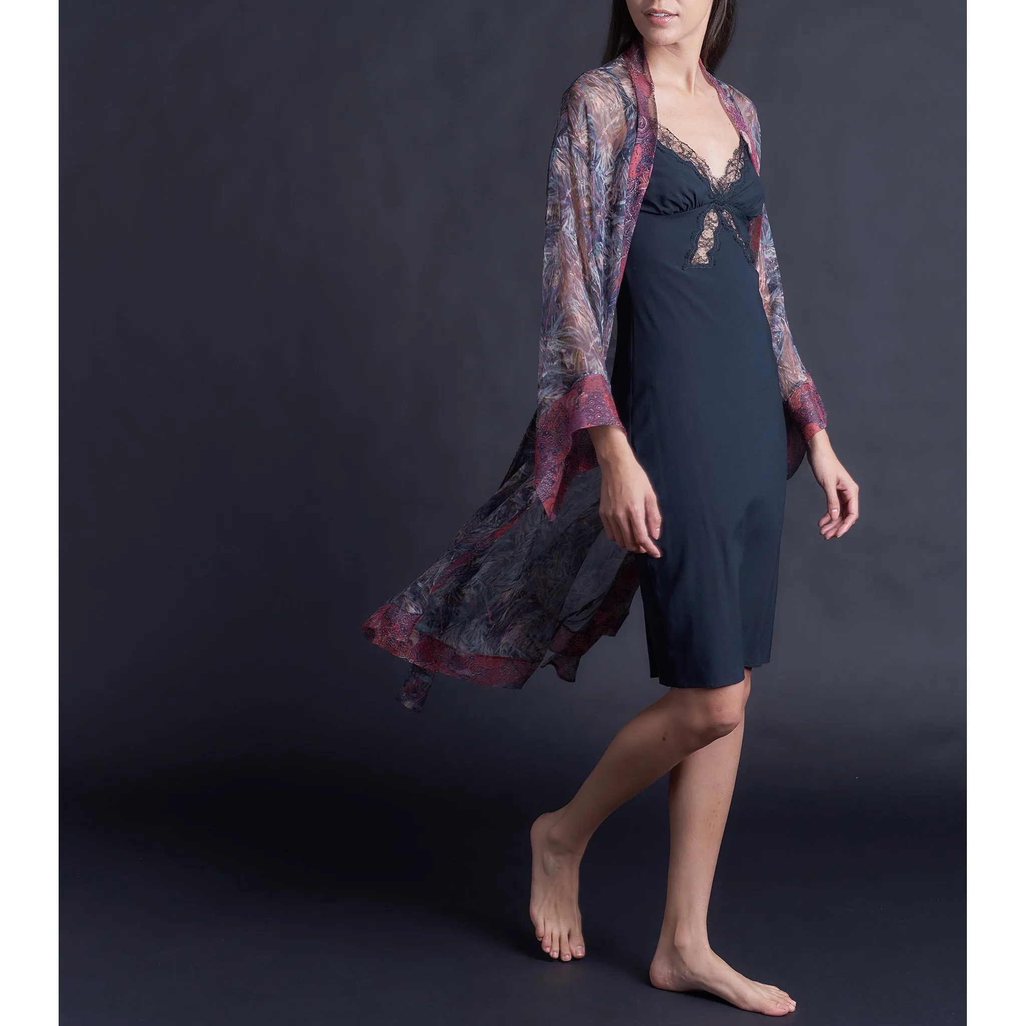 Selene Knee Length Robe in Print Block Saxby Liberty Silk Crinkle Chiffon