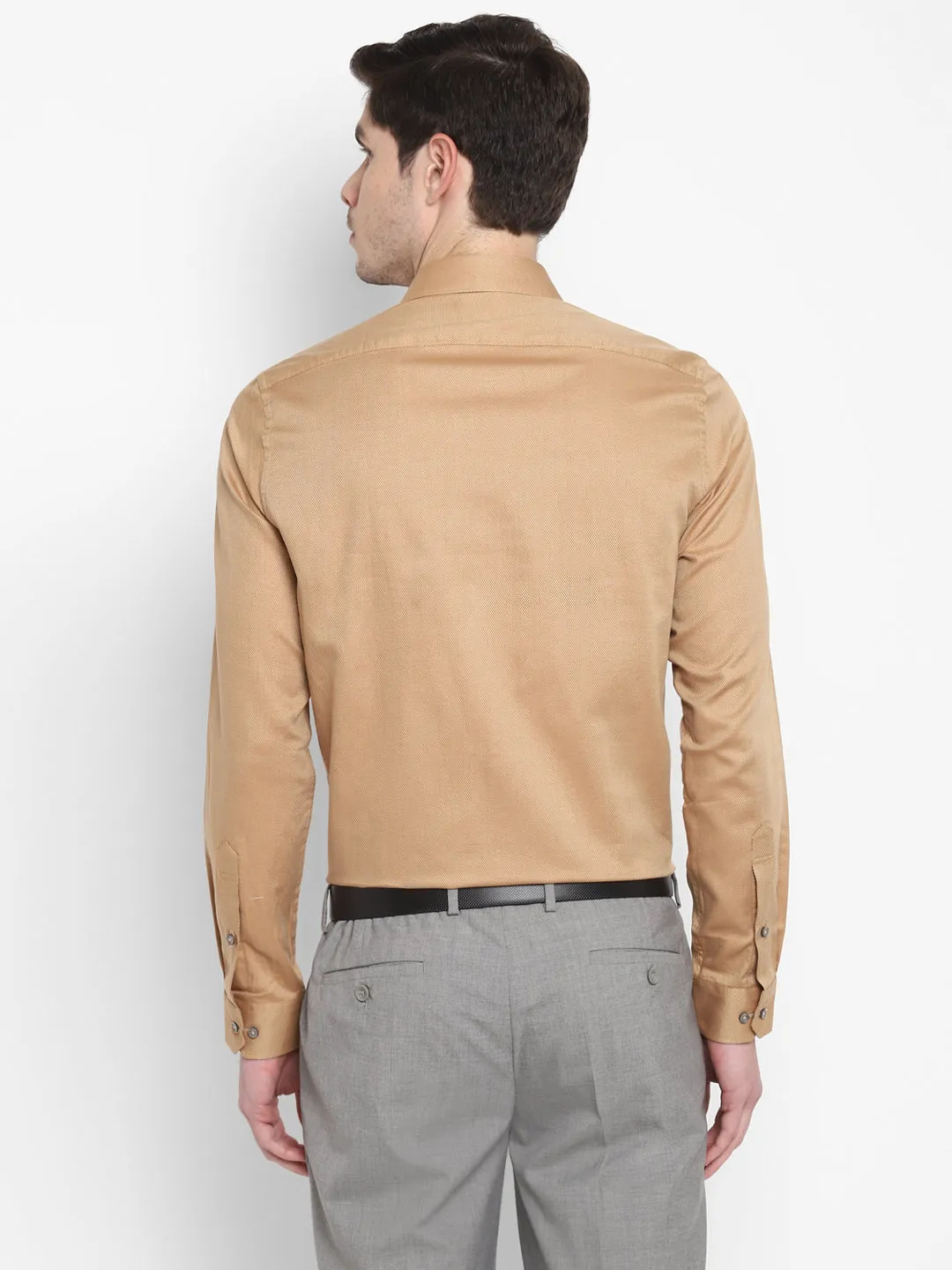 Self Design Beige Slim Fit Formal Shirt