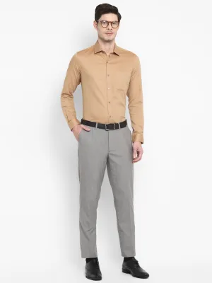 Self Design Beige Slim Fit Formal Shirt