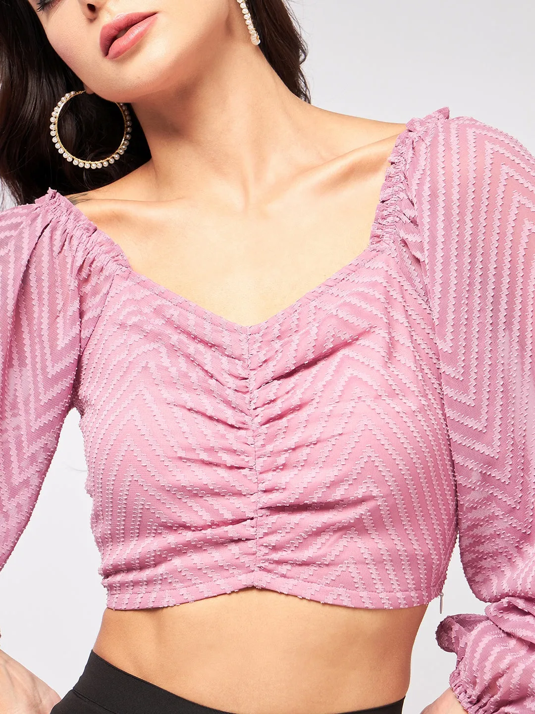 Self Design Crop Top With Baggy Sleeves