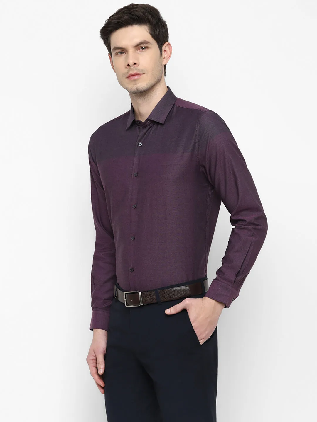 Self Design Purple Slim Fit Formal Shirt