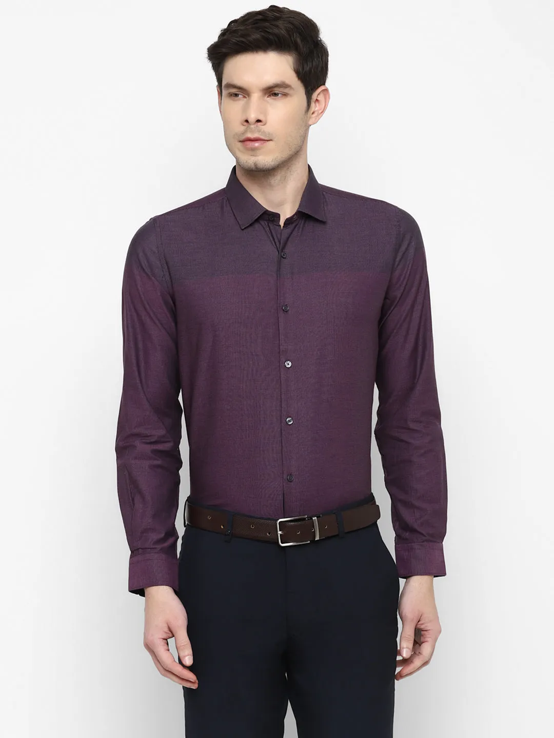 Self Design Purple Slim Fit Formal Shirt