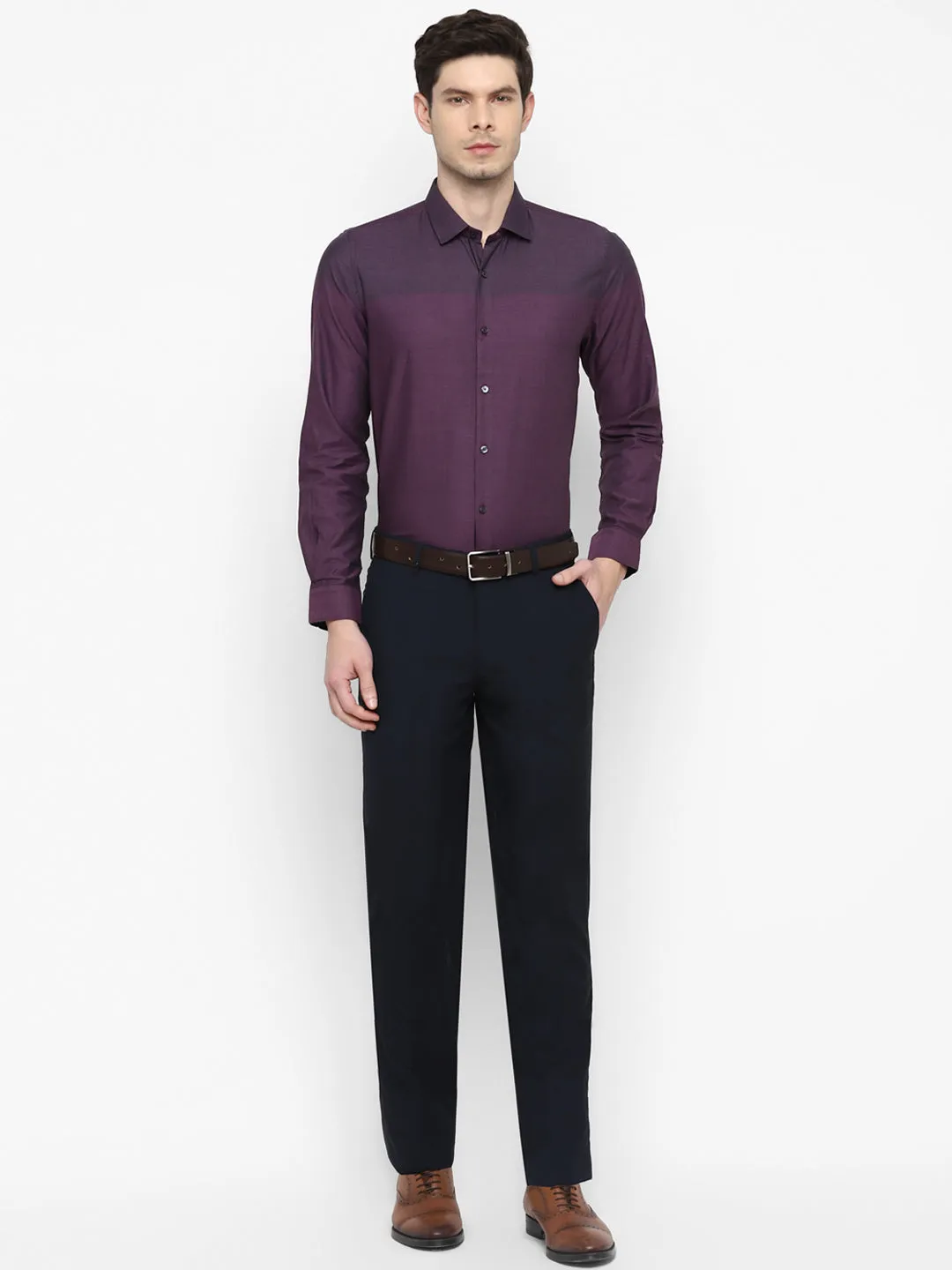 Self Design Purple Slim Fit Formal Shirt