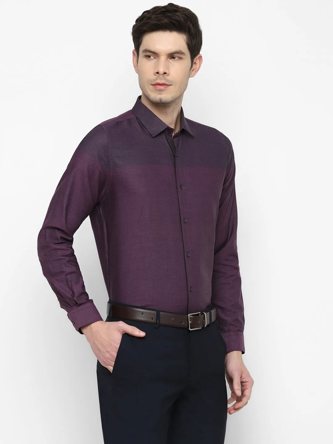 Self Design Purple Slim Fit Formal Shirt