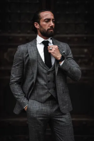 Self-Patterned Charcoal Gray Suit