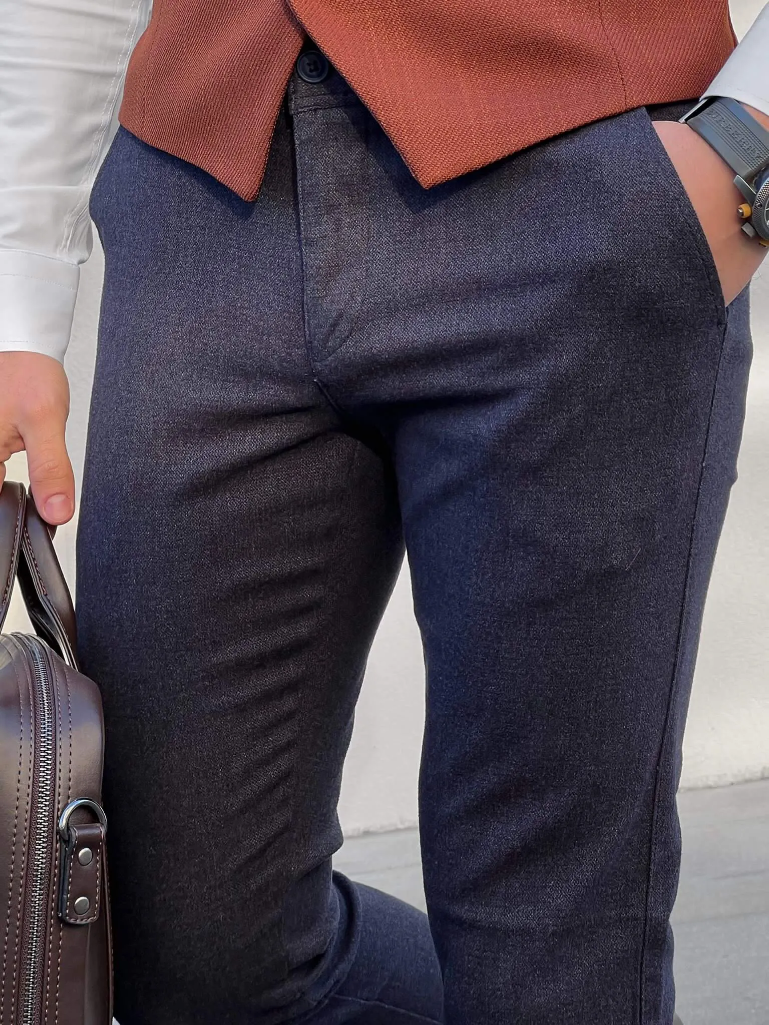 Self Patterned Navy Blue Pants