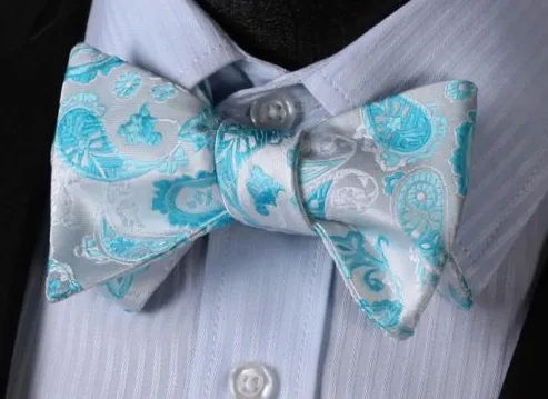 Self Tie Turquoise & White Paisley Bowtie