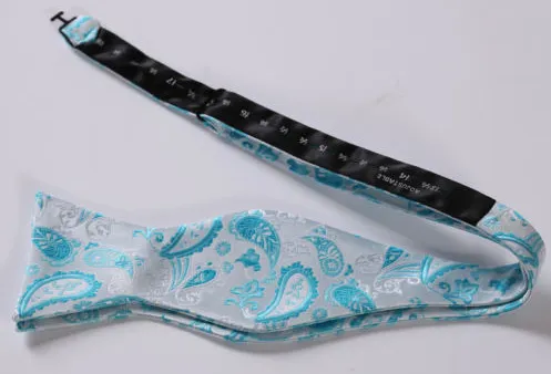 Self Tie Turquoise & White Paisley Bowtie