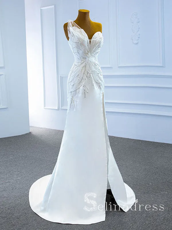 Selinadress Mermaid Strapless Butterfly Decoration Wedding Dress Satin Bridal Gowns SPL67188