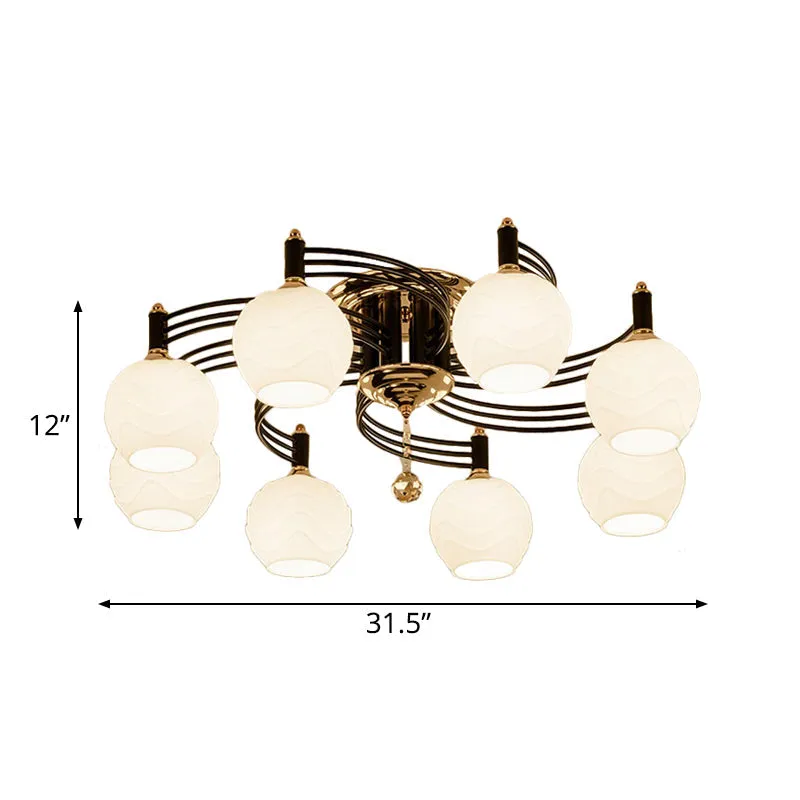 Semi Flush Mount Vintage Style Black Ceiling Light Fixture with White Swirl Glass & Multiple Head Options