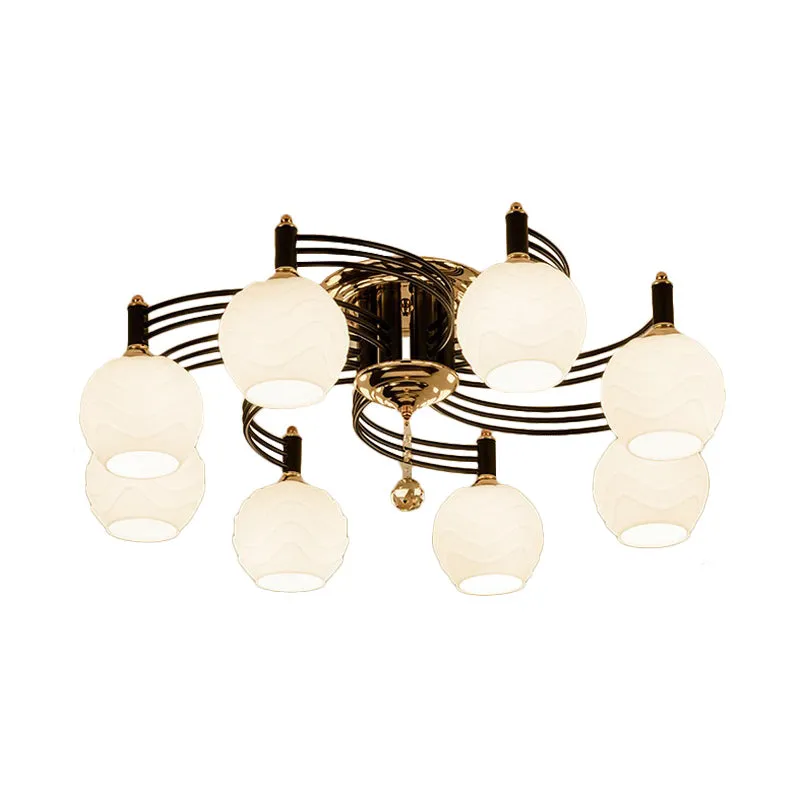 Semi Flush Mount Vintage Style Black Ceiling Light Fixture with White Swirl Glass & Multiple Head Options