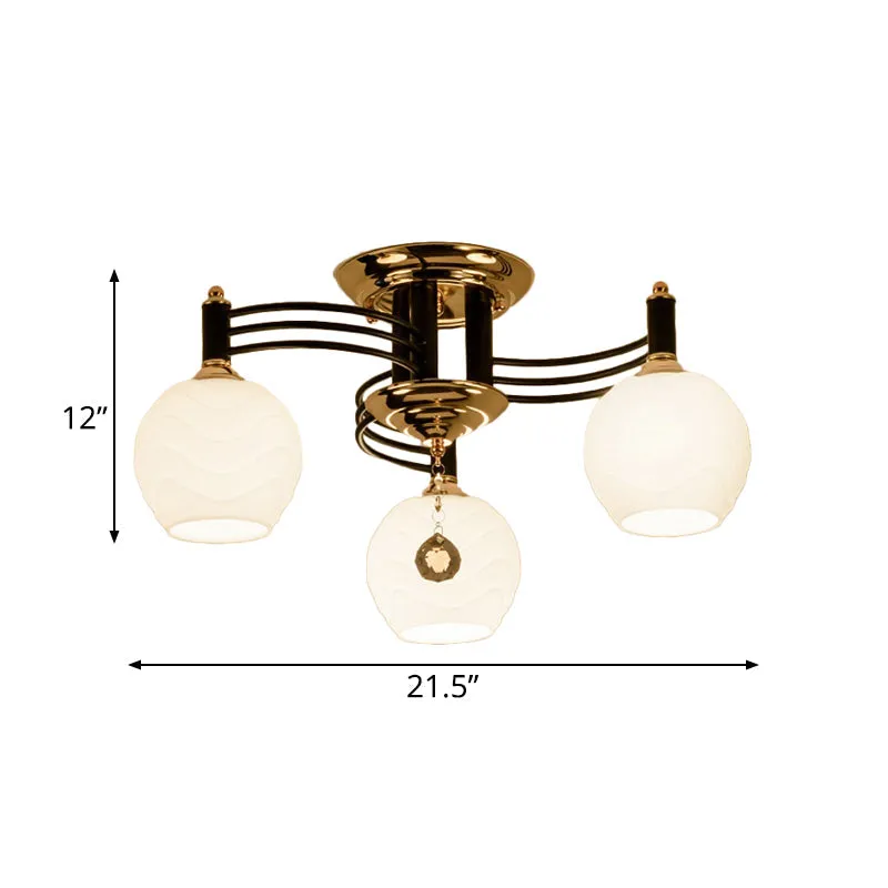 Semi Flush Mount Vintage Style Black Ceiling Light Fixture with White Swirl Glass & Multiple Head Options