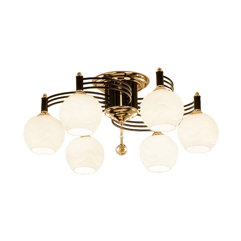 Semi Flush Mount Vintage Style Black Ceiling Light Fixture with White Swirl Glass & Multiple Head Options