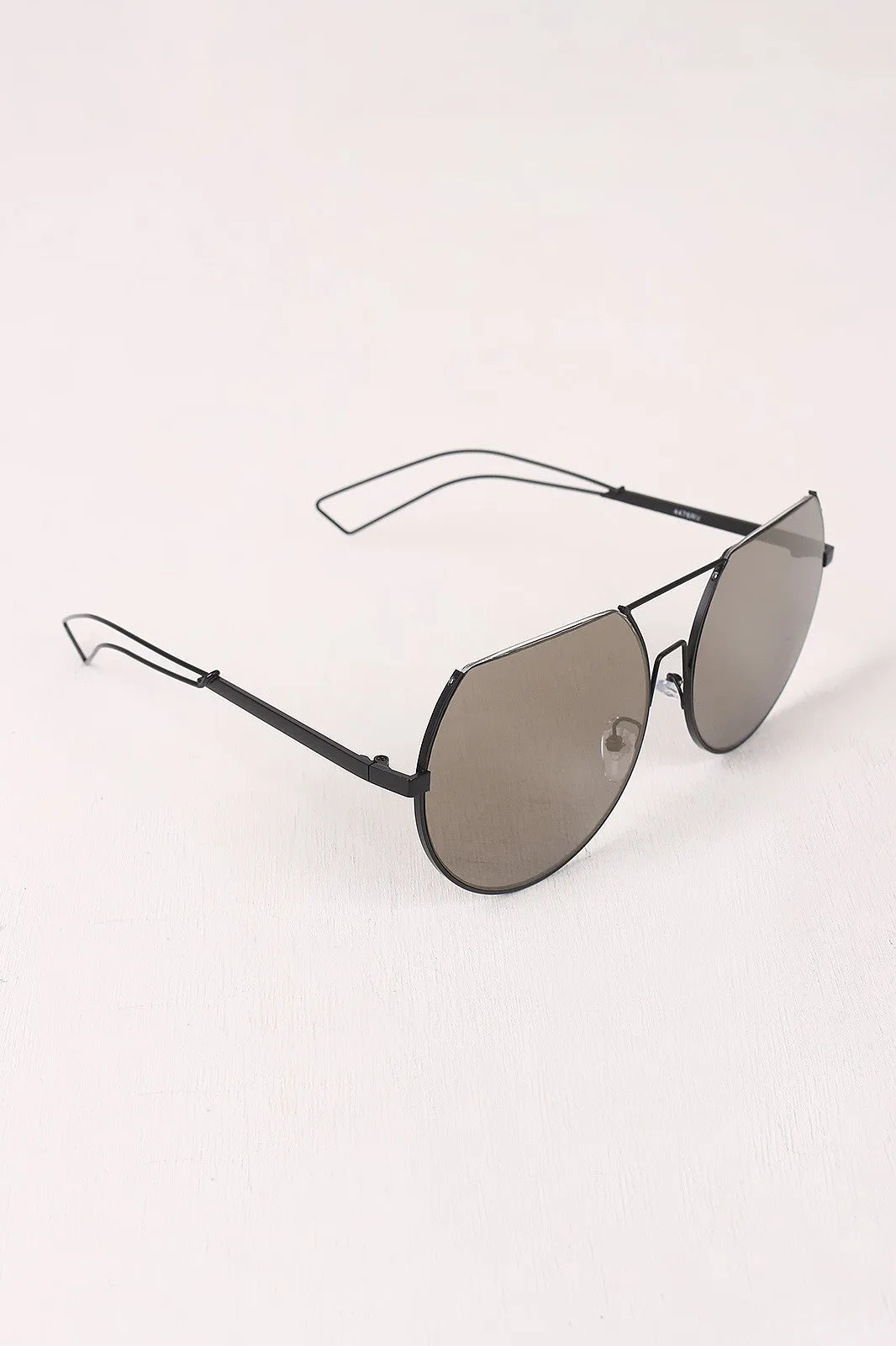 Semi-Rimless Double Bridge Laser Cut Round Sunglasses