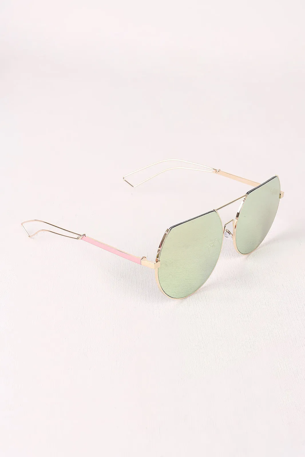 Semi-Rimless Double Bridge Laser Cut Round Sunglasses